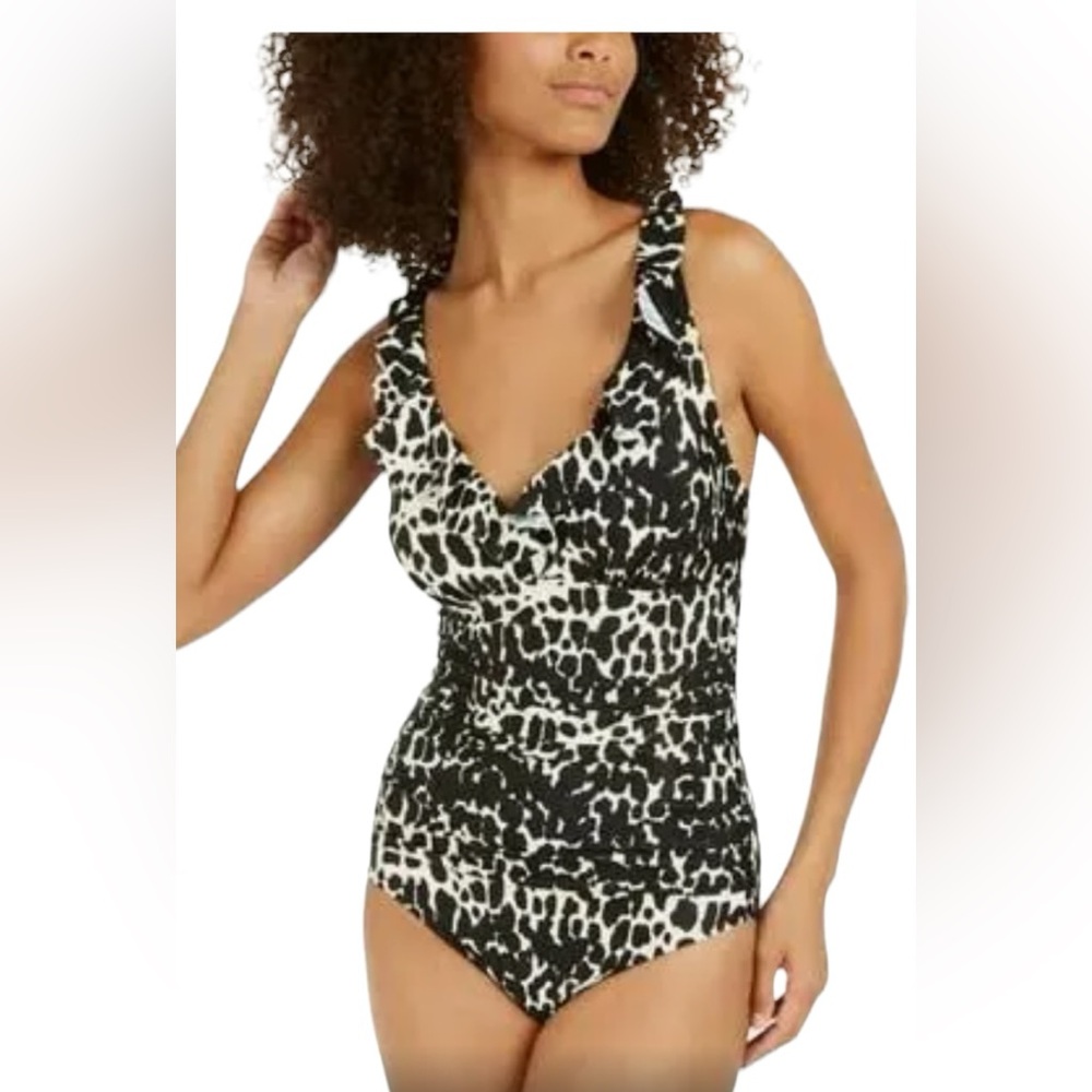 DKNY animal print ruffle bodice swimsuit